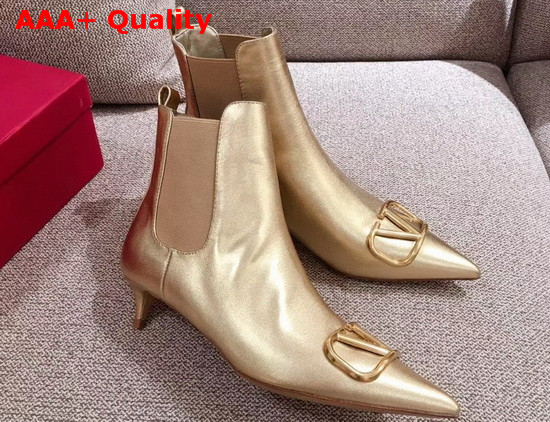 Valentino Garavani Vlogo Signature Calfskin Ankle Boot 40mm Gold Replica