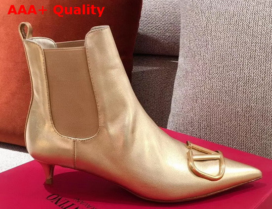 Valentino Garavani Vlogo Signature Calfskin Ankle Boot 40mm Gold Replica