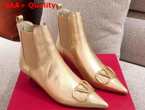 Valentino Garavani Vlogo Signature Calfskin Ankle Boot 40mm Gold Replica