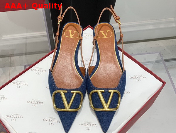 Valentino Garavani Vlogo Signature Denim Ballet Flat Blue Replica