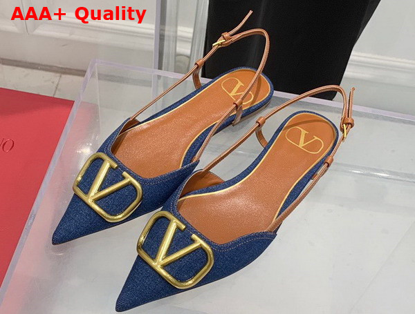 Valentino Garavani Vlogo Signature Denim Ballet Flat Blue Replica