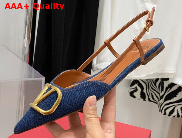 Valentino Garavani Vlogo Signature Denim Ballet Flat Blue Replica