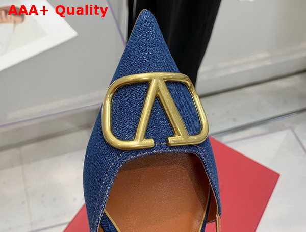 Valentino Garavani Vlogo Signature Denim Ballet Flat Blue Replica