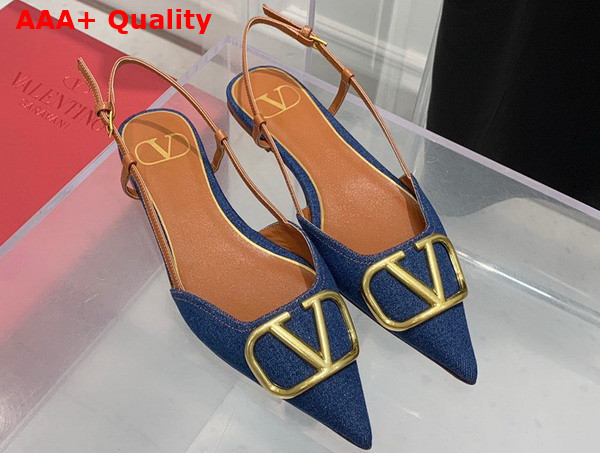 Valentino Garavani Vlogo Signature Denim Ballet Flat Blue Replica