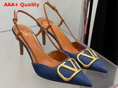 Valentino Garavani Vlogo Signature Denim Slingback Pump 100mm Blue Replica