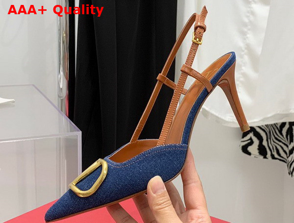 Valentino Garavani Vlogo Signature Denim Slingback Pump 100mm Blue Replica