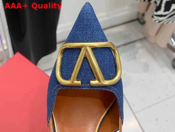 Valentino Garavani Vlogo Signature Denim Slingback Pump 100mm Blue Replica