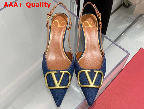 Valentino Garavani Vlogo Signature Denim Slingback Pump 40mm Blue Replica