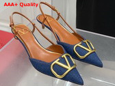 Valentino Garavani Vlogo Signature Denim Slingback Pump 40mm Blue Replica