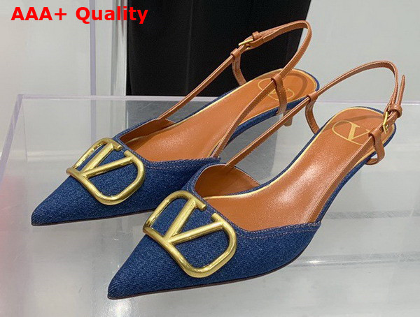 Valentino Garavani Vlogo Signature Denim Slingback Pump 40mm Blue Replica