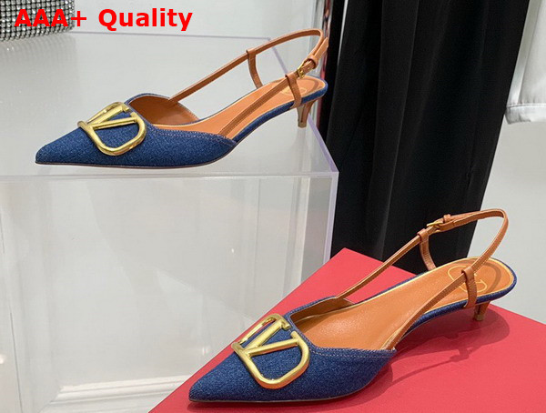 Valentino Garavani Vlogo Signature Denim Slingback Pump 40mm Blue Replica