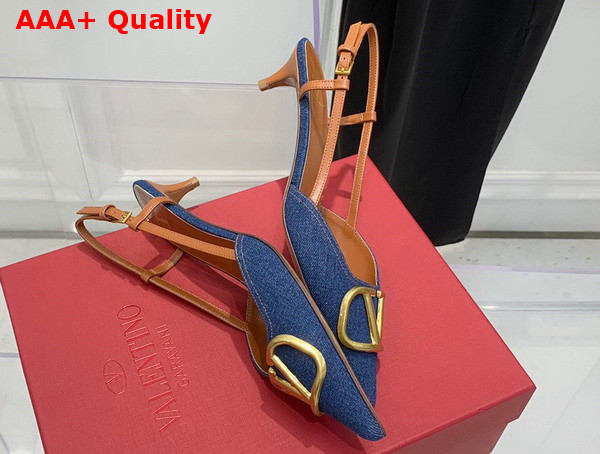 Valentino Garavani Vlogo Signature Denim Slingback Pump 40mm Blue Replica