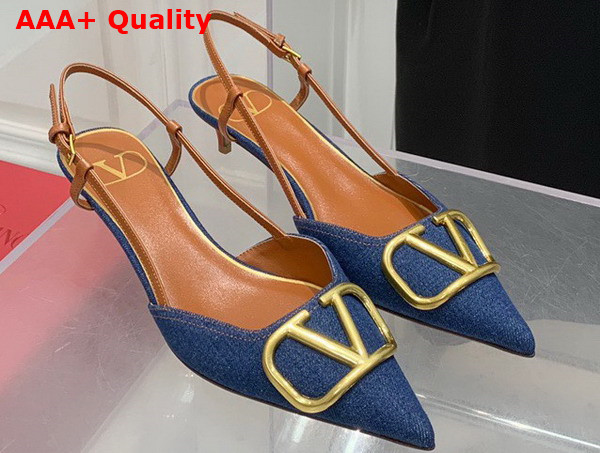 Valentino Garavani Vlogo Signature Denim Slingback Pump 40mm Blue Replica