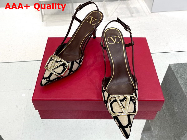 Valentino Garavani Vlogo Signature Slingback Pump in Toile Iconographe 80mm Beige and Black Replica