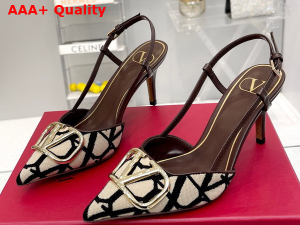 Valentino Garavani Vlogo Signature Slingback Pump in Toile Iconographe 80mm Beige and Black Replica