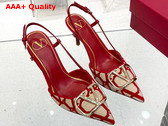 Valentino Garavani Vlogo Signature Slingback Pump in Toile Iconographe 80mm Beige and Red Replica