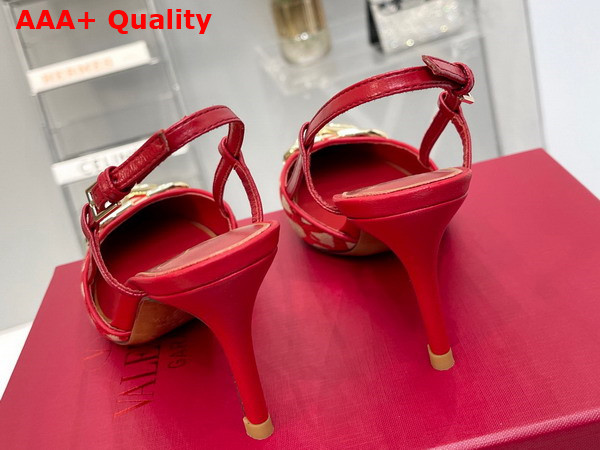 Valentino Garavani Vlogo Signature Slingback Pump in Toile Iconographe 80mm Beige and Red Replica