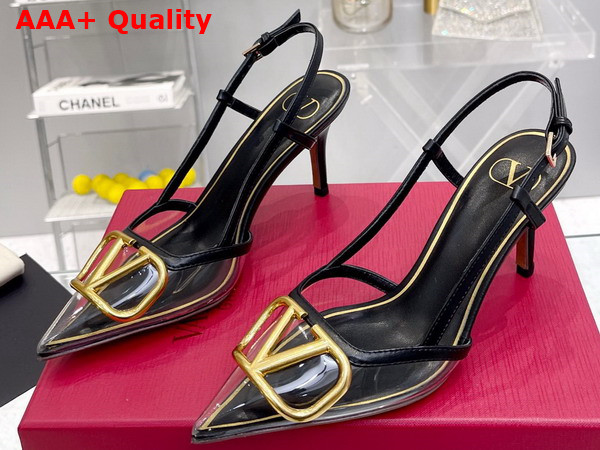 Valentino Garavani Vlogo Signature Slingback Pump in Transparent Polymer Material 80mm Black and Transparent Replica