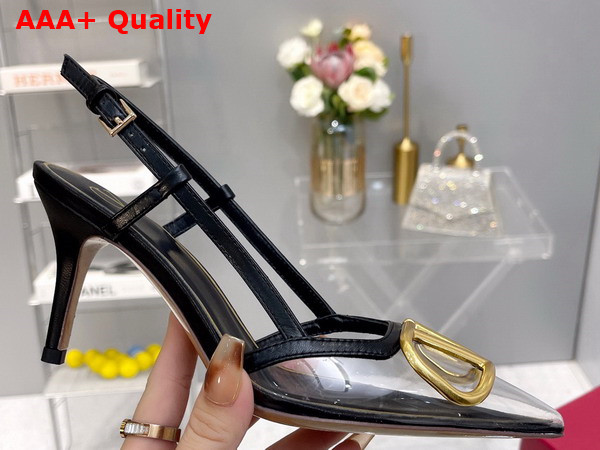 Valentino Garavani Vlogo Signature Slingback Pump in Transparent Polymer Material 80mm Black and Transparent Replica