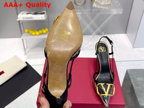 Valentino Garavani Vlogo Signature Slingback Pump in Transparent Polymer Material 80mm Black and Transparent Replica