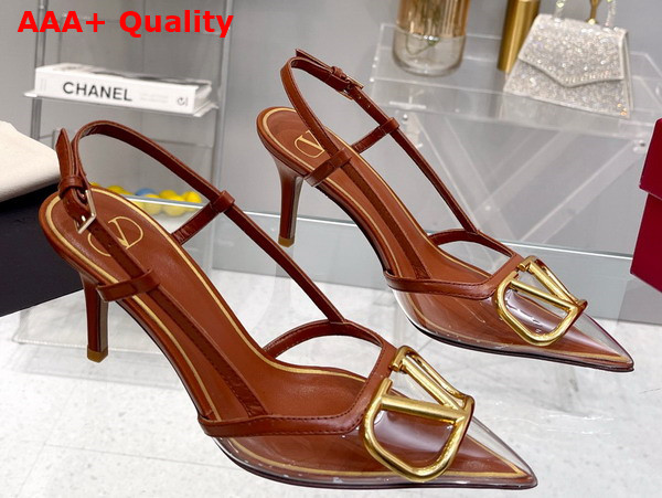 Valentino Garavani Vlogo Signature Slingback Pump in Transparent Polymer Material 80mm Saddle Brown and Transparent Replica