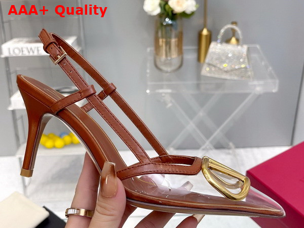 Valentino Garavani Vlogo Signature Slingback Pump in Transparent Polymer Material 80mm Saddle Brown and Transparent Replica