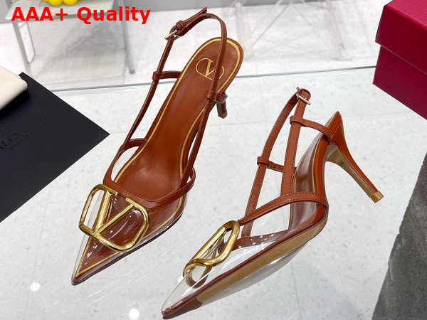 Valentino Garavani Vlogo Signature Slingback Pump in Transparent Polymer Material 80mm Saddle Brown and Transparent Replica