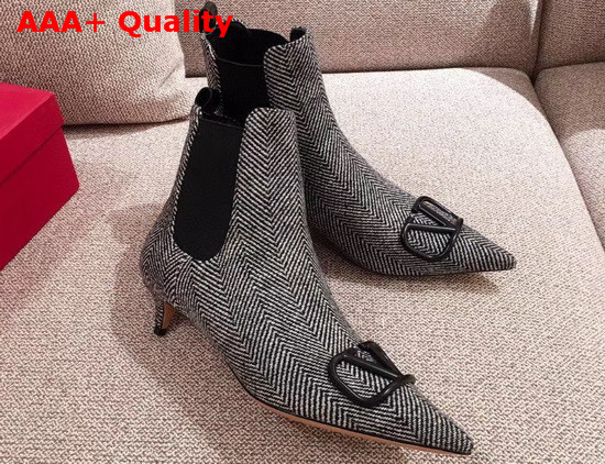 Valentino Garavani Vlogo Signature Tweed Ankle Boot 40mm Grey Replica