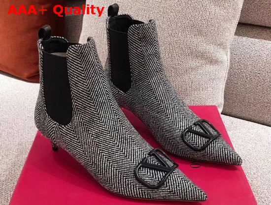 Valentino Garavani Vlogo Signature Tweed Ankle Boot 40mm Grey Replica