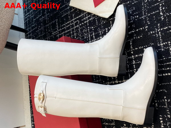 Valentino Garavani Vlogo The Bold Edition Boot in Ivory Calfskin Replica