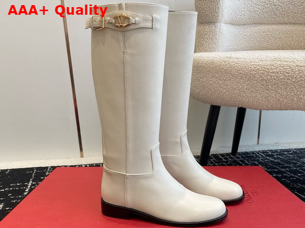 Valentino Garavani Vlogo The Bold Edition Boot in Ivory Calfskin Replica