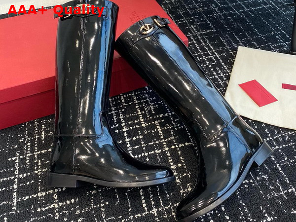 Valentino Garavani Vlogo The Bold Edition Boot in Patent Calfskin Black Replica