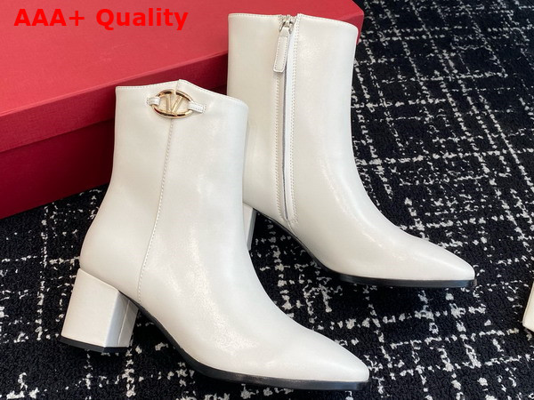 Valentino Garavani Vlogo the Bold Edition Ankle Boot in Ivory Calfskin Replica