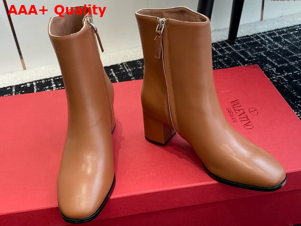 Valentino Garavani Vlogo the Bold Edition Ankle Boot in Tobacco Calfskin Replica