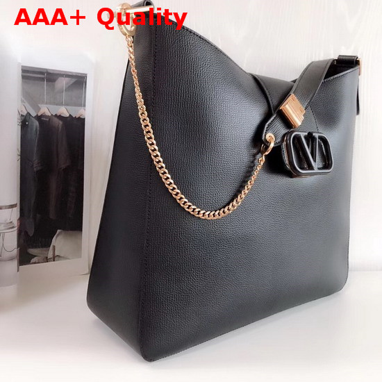 Valentino Garavani Vsling Grainy Calfskin Hobo Bag in Black Replica