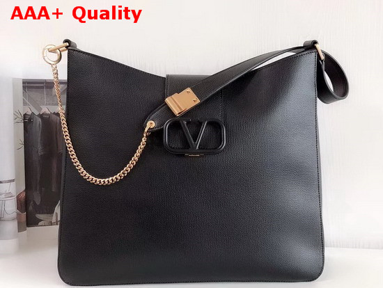 Valentino Garavani Vsling Grainy Calfskin Hobo Bag in Black Replica