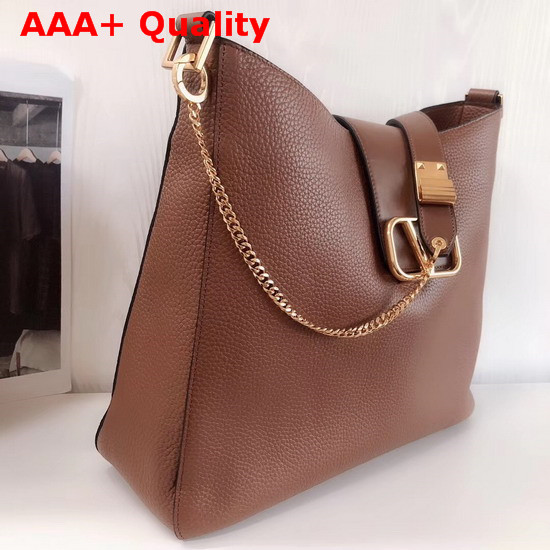 Valentino Garavani Vsling Grainy Calfskin Hobo Bag in Brown Replica