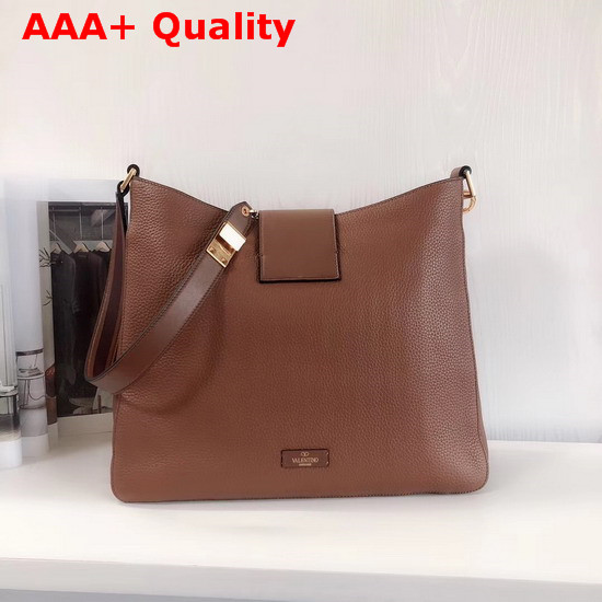 Valentino Garavani Vsling Grainy Calfskin Hobo Bag in Brown Replica