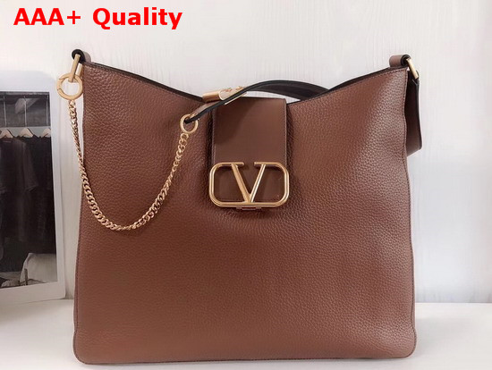 Valentino Garavani Vsling Grainy Calfskin Hobo Bag in Brown Replica