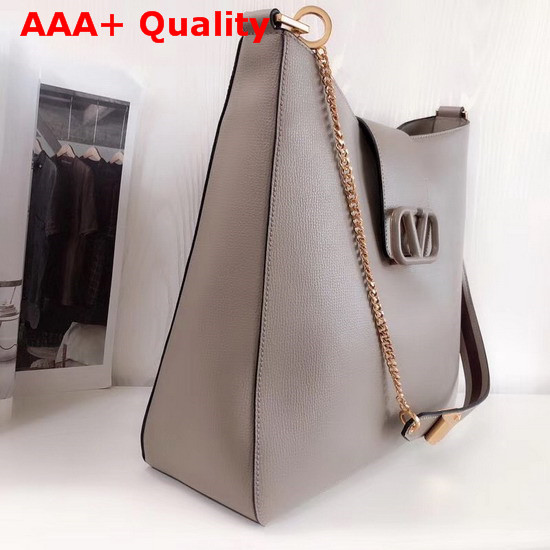 Valentino Garavani Vsling Grainy Calfskin Hobo Bag in Grey Replica