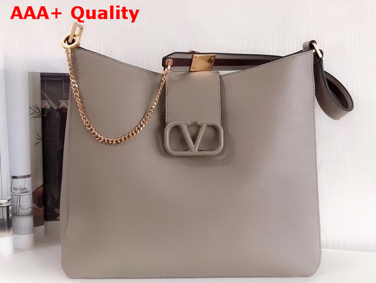 Valentino Garavani Vsling Grainy Calfskin Hobo Bag in Grey Replica