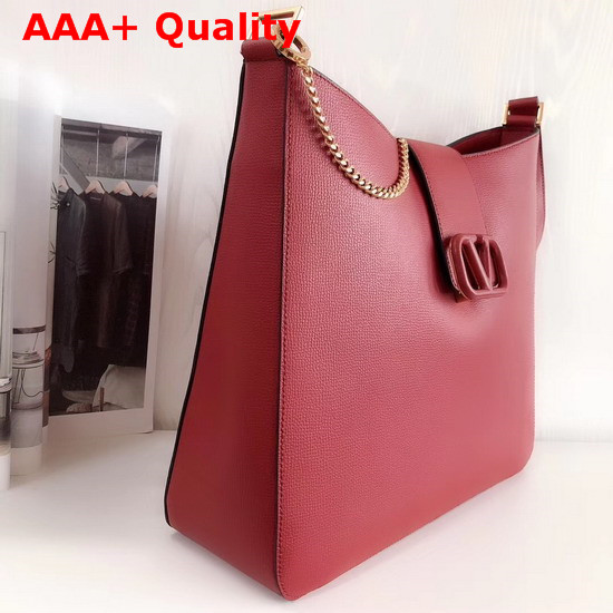 Valentino Garavani Vsling Grainy Calfskin Hobo Bag in Red Replica