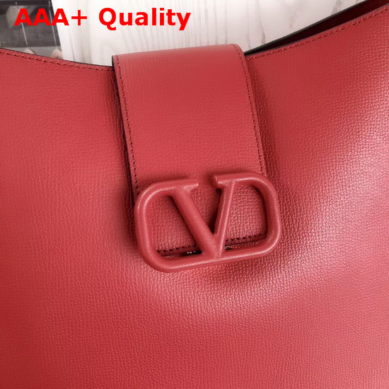 Valentino Garavani Vsling Grainy Calfskin Hobo Bag in Red Replica