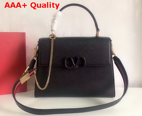 Valentino Garavani Vsling Handbag in Black Grainy Calfskin Leather Replica