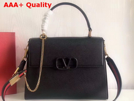 Valentino Garavani Vsling Handbag in Black Grainy Calfskin Leather Replica