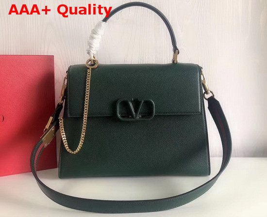 Valentino Garavani Vsling Handbag in Green Grainy Calfskin Leather Replica