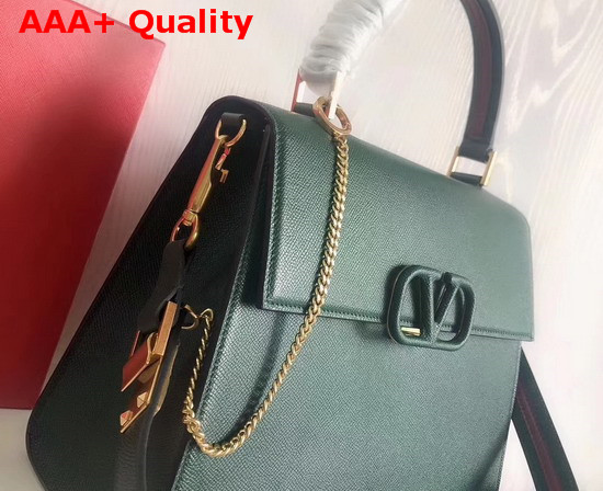 Valentino Garavani Vsling Handbag in Green Grainy Calfskin Leather Replica