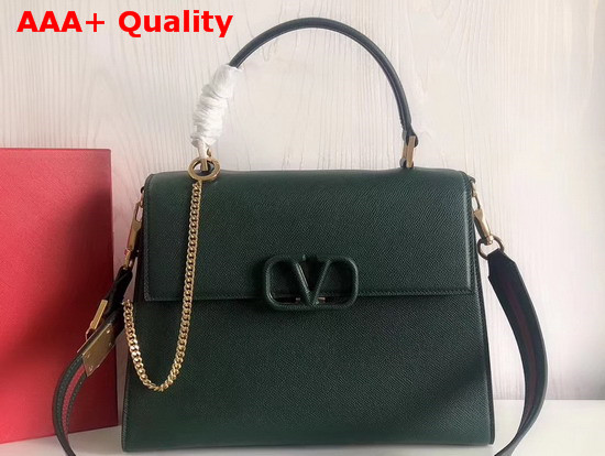 Valentino Garavani Vsling Handbag in Green Grainy Calfskin Leather Replica