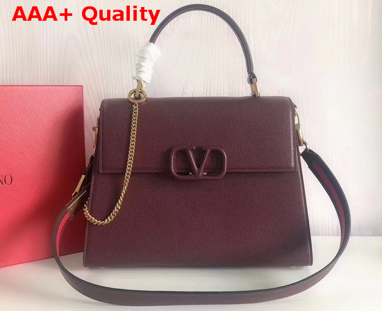 Valentino Garavani Vsling Handbag in Maroon Grainy Calfskin Leather Replica