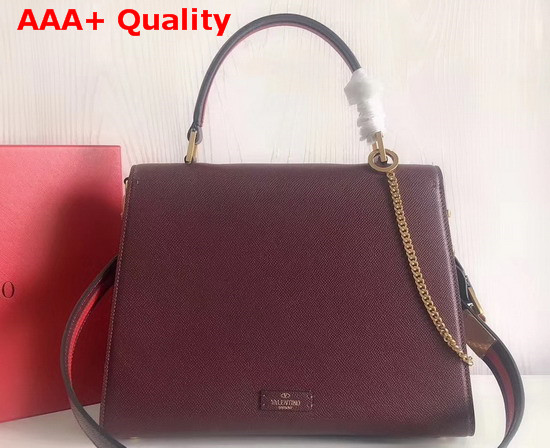 Valentino Garavani Vsling Handbag in Maroon Grainy Calfskin Leather Replica